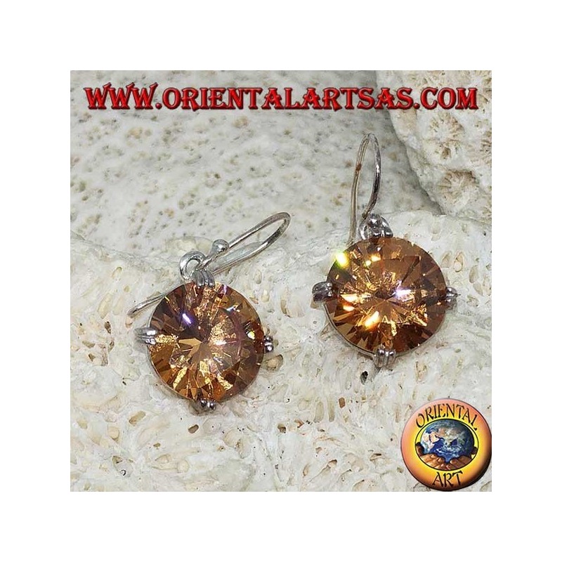 Orecchino pendente in argento con Zircone naturale Champagne sfaccettato rotondo