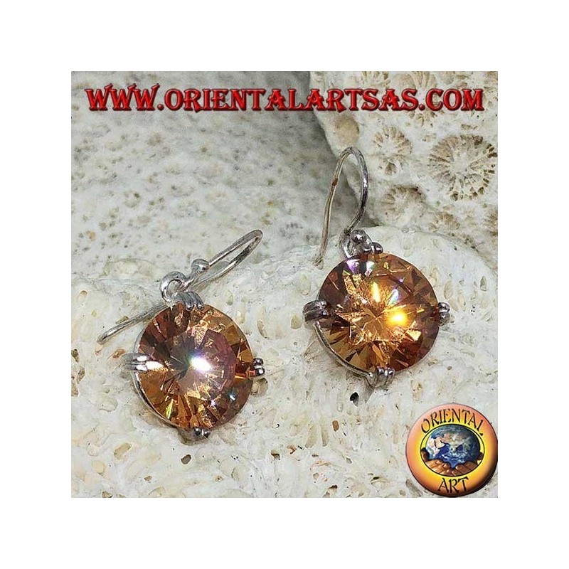 Silver pendant earring with natural round faceted Champagne zircon