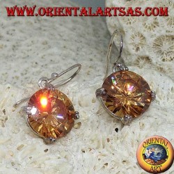 Pendiente colgante de plata con circón Champagne facetado redondo natural