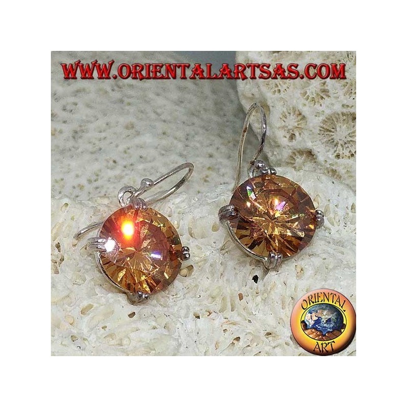 Silver pendant earring with natural round faceted Champagne zircon