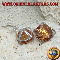 Silver pendant earring with natural round faceted Champagne zircon