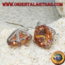 Silver pendant earring with natural round faceted Champagne zircon