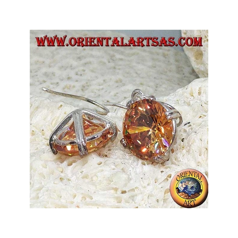 Orecchino pendente in argento con Zircone naturale Champagne sfaccettato rotondo