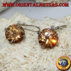 Silver pendant earring with natural round faceted Champagne zircon