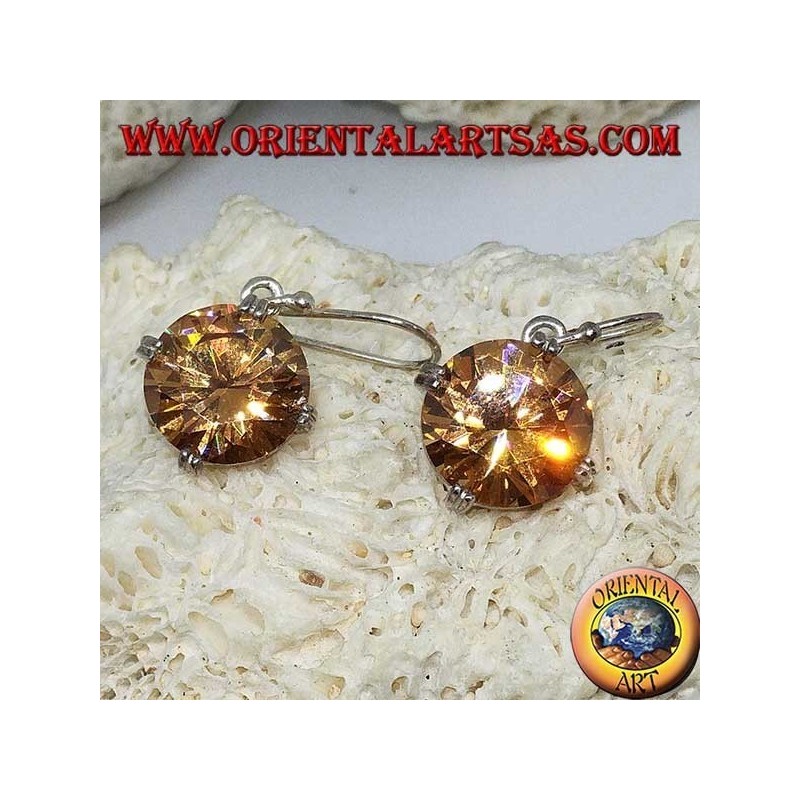 Silver pendant earring with natural round faceted Champagne zircon
