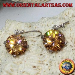 Silver pendant earring with natural round faceted Champagne zircon