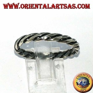 Silver ring with two wires rolled up on itself