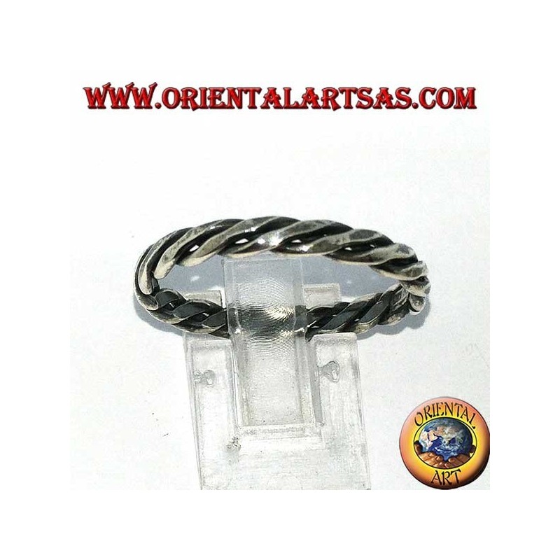 Silver ring with two wires rolled up on itself