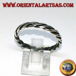 Silver ring with two wires rolled up on itself