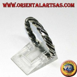Silver ring with two wires rolled up on itself