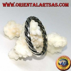 Silver ring with two wires rolled up on itself