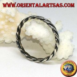 Silver ring with two wires rolled up on itself