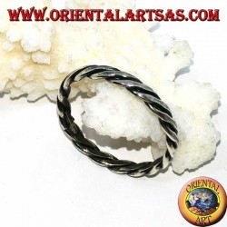 Silver ring with two wires rolled up on itself