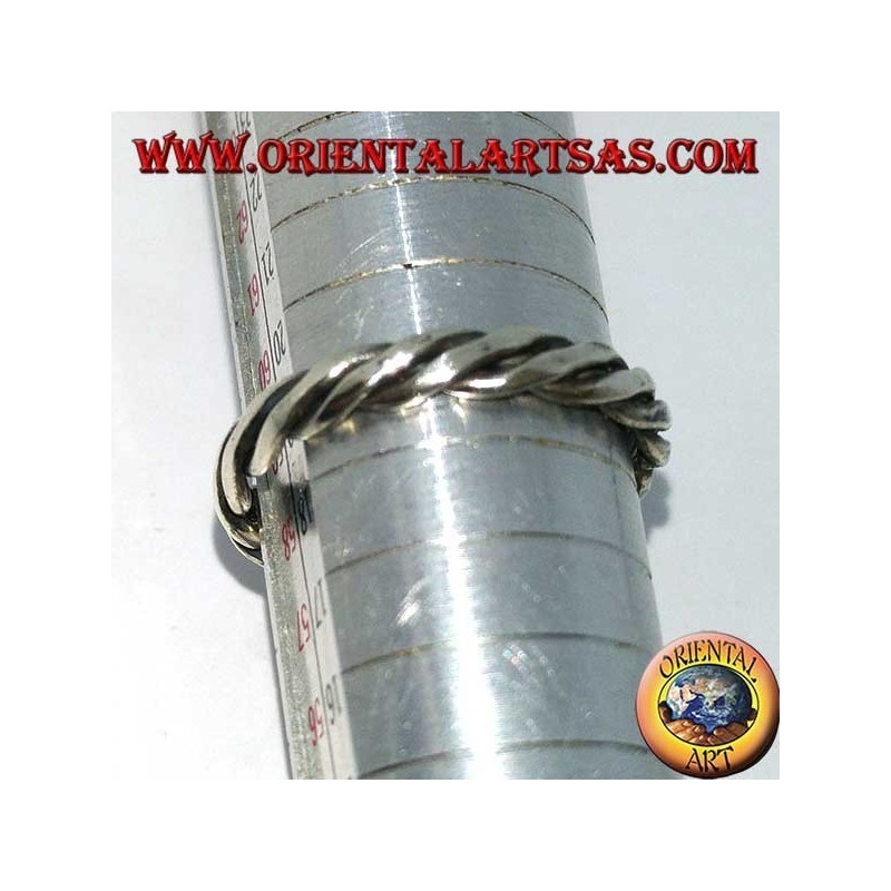 Silver ring with two wires rolled up on itself