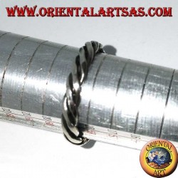 Silver ring with two wires rolled up on itself