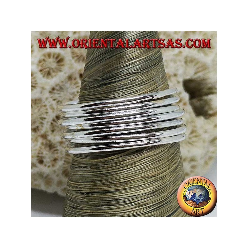 Bague en argent avec sept anneaux à fils parallèles