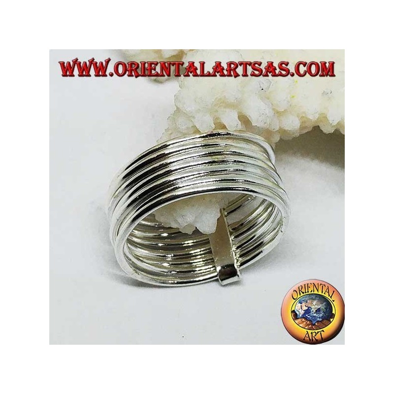 Bague en argent avec sept anneaux à fils parallèles