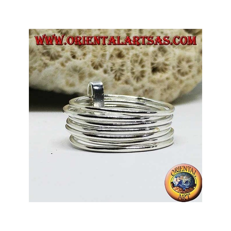 Silver ring with seven parallel wire rings