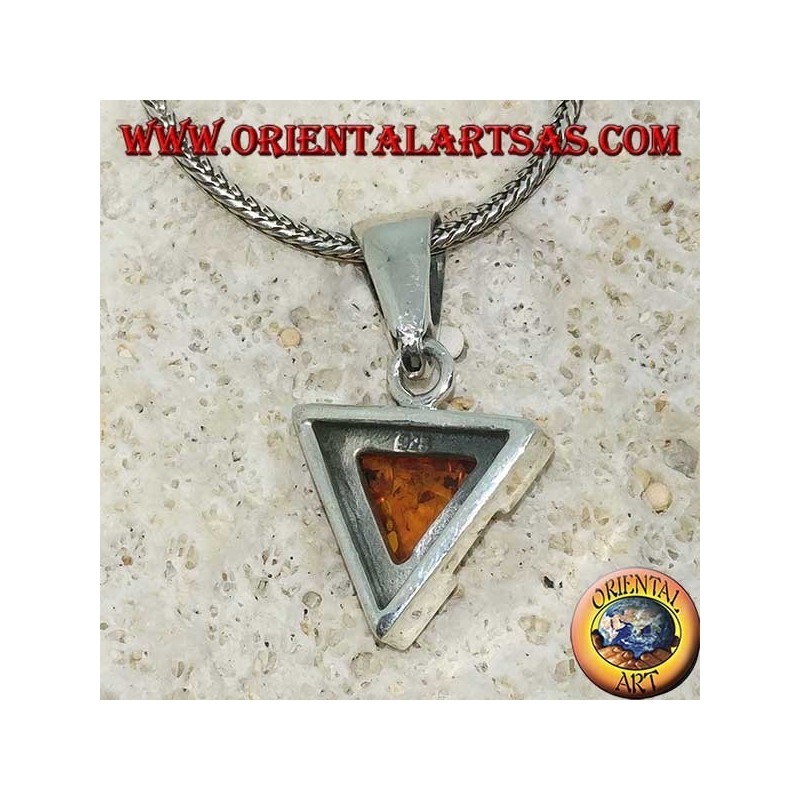 Ciondolo in argento triangolare con ambra naturale triangolare