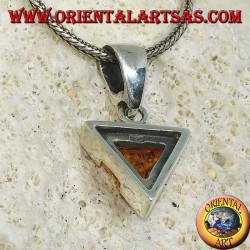 Triangular silver pendant with natural triangular amber...