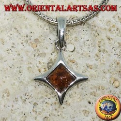 Pendentif en argent en forme de diamant à côtés convexes avec ambre carré