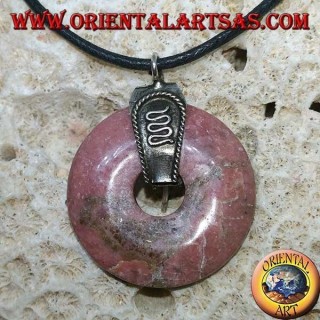 Pendentif en rhodonite (beignet 30 mm.) Avec crochet en argent 925