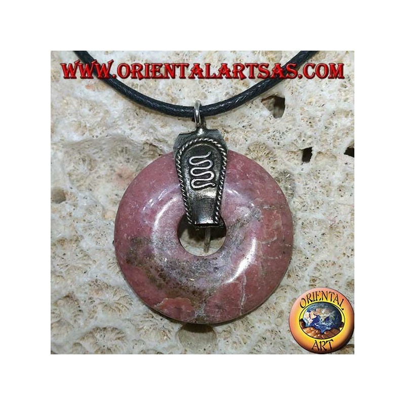 Pendentif en rhodonite (beignet 30 mm.) Avec crochet en argent 925