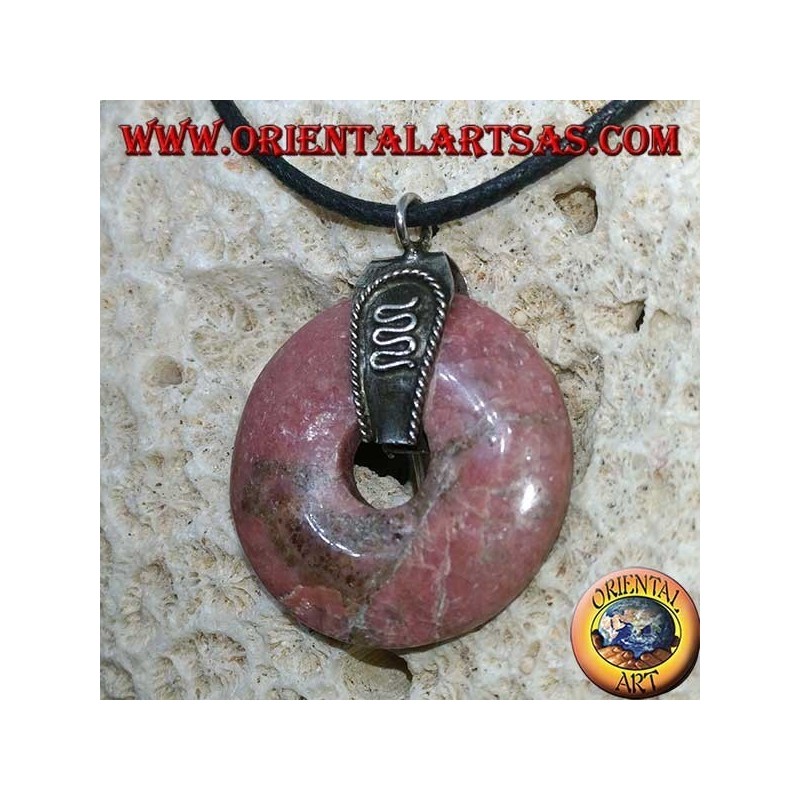 Pendentif en rhodonite (beignet 30 mm.) Avec crochet en argent 925