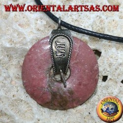 Rhodonite pendant (donut 30 mm.) With 925 silver hook
