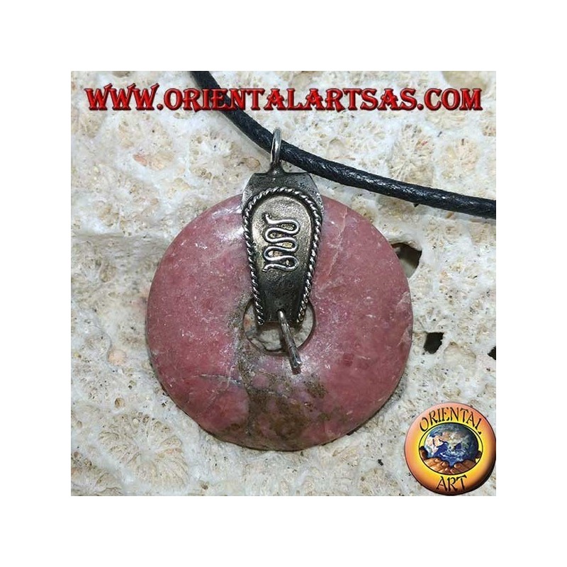 Rhodonite pendant (donut 30 mm.) With 925 silver hook
