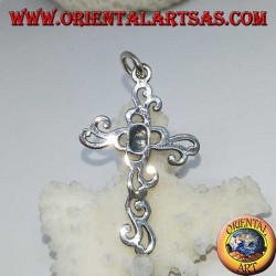 Pendentif croix florale en argent avec pâte turquoise ovale