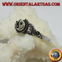 Bague en argent yin yang Tao (Petit) avec des feuilles sur les côtés