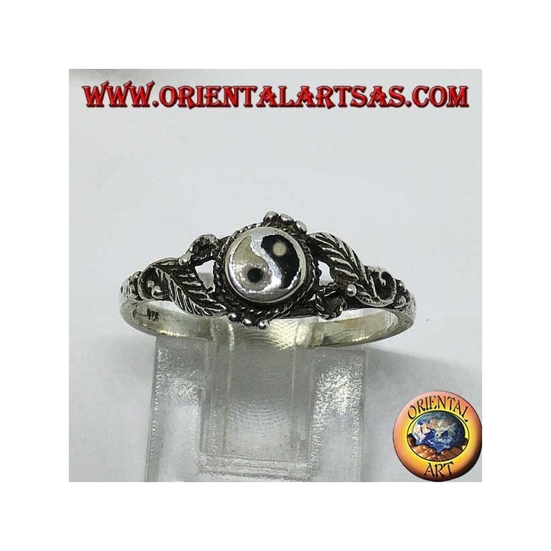 Anello in argento yin yang Tao (Piccolo) con foglie sui lati