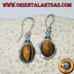 Boucles d'oreilles en argent avec oeil de tigre ovale sur une bordure simple