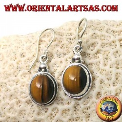 Boucles d'oreilles en argent avec oeil de tigre ovale sur une bordure simple