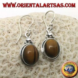 Boucles d'oreilles en argent avec oeil de tigre ovale sur une bordure simple