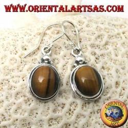 Pendientes colgantes de plata con ojo de tigre ovalado en borde simple