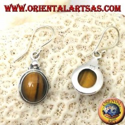 Boucles d'oreilles en argent avec oeil de tigre ovale sur une bordure simple