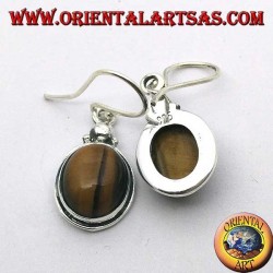 Boucles d'oreilles en argent avec oeil de tigre ovale sur une bordure simple