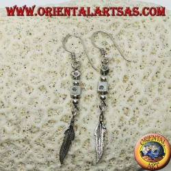 Silver earrings with nuggets and feather pendant, handmade by Karen