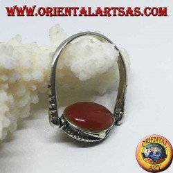 Anillo giratorio de plata de doble uso con cornalina o escarabajo ovalado