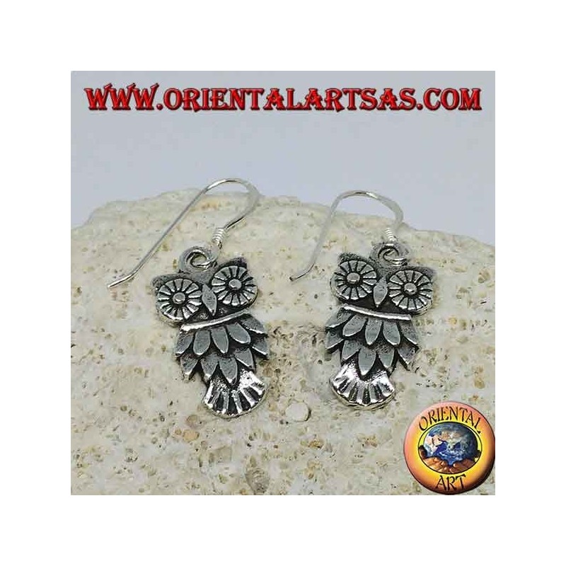 Silver Owl-shaped dangling earrings symbol of wisdom
