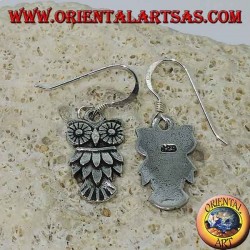 Boucles d'oreilles pendantes en forme de hibou argentées symbole de la sagesse