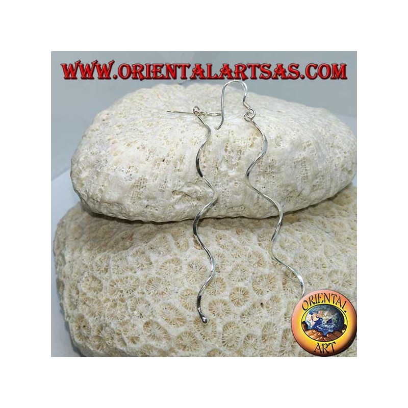 Silver earrings, long pendants with helical spiral