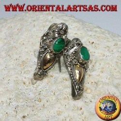 Boucles doreilles en argent à tête de dragon avec feuille d'or et malachite ovale