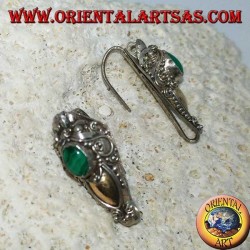 Boucles doreilles en argent à tête de dragon avec feuille d'or et malachite ovale