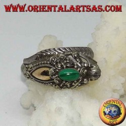 Silberring mit Drachenkopf mit Blattgold und ovalem Malachit, verstellbar