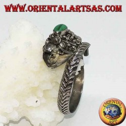 Silberring mit Drachenkopf mit Blattgold und ovalem Malachit, verstellbar