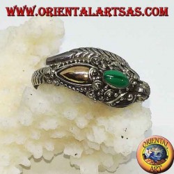 Anillo de plata con cabeza de dragón con pan de oro y malaquita ovalada, ajustable
