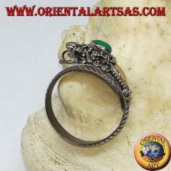 Silberring mit Drachenkopf mit Blattgold und ovalem Malachit, verstellbar